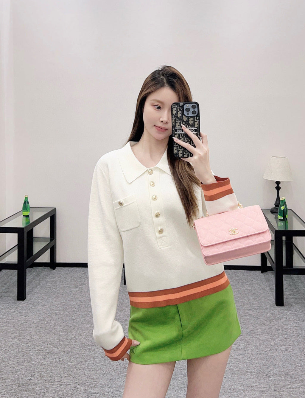 CHANEL 25S LONG-SLEEVE KNIT POLO SHIRT 590