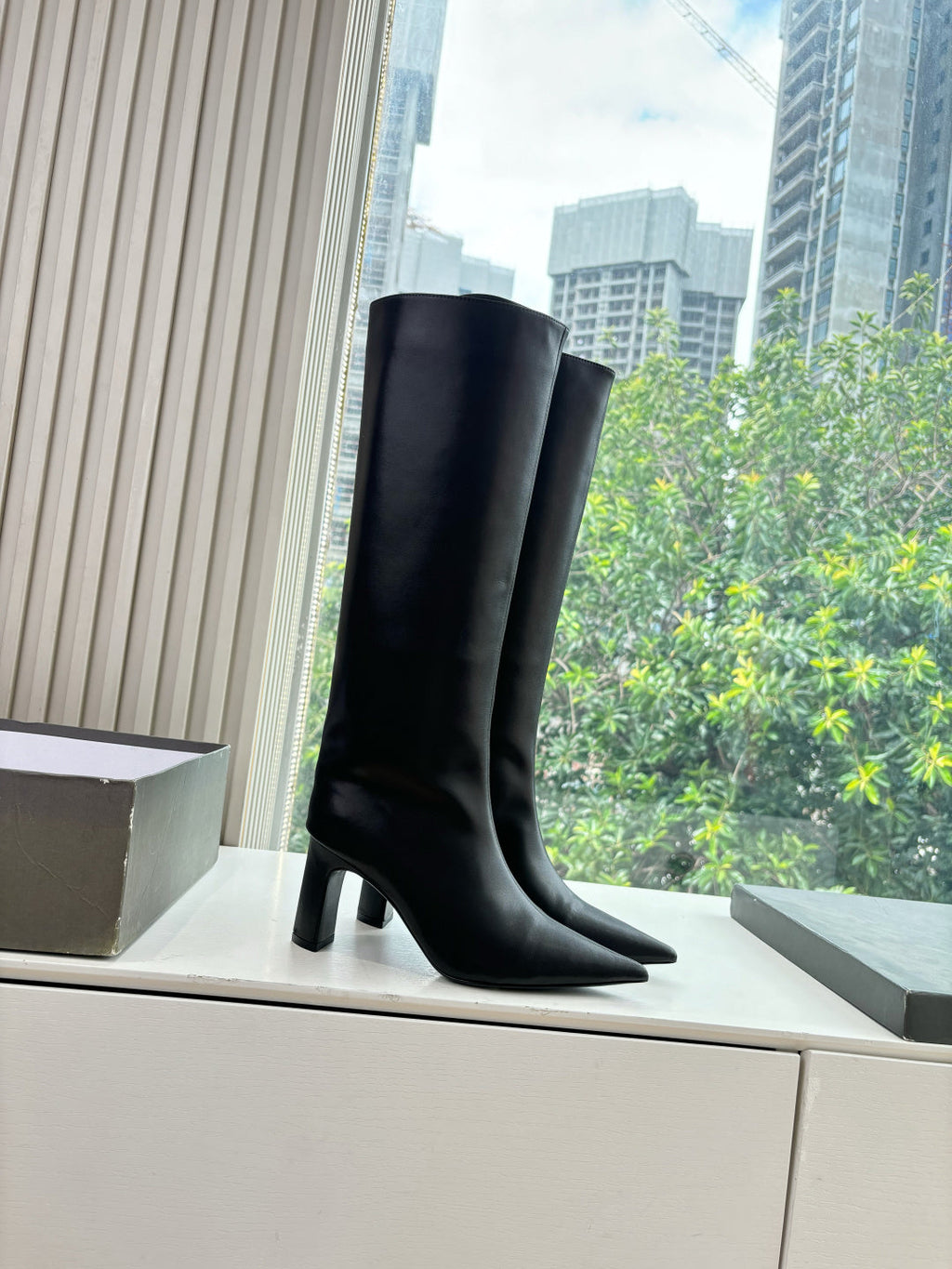 BALENCIAGA 25S HIGH BOOT IN BLACK EMBOSSED COW LEATHER