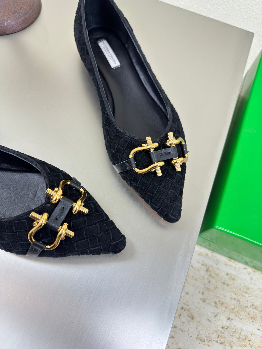 BOTTEGA VENETA BALLET FLAT IN BLACK INTRECCIATO SUEDE