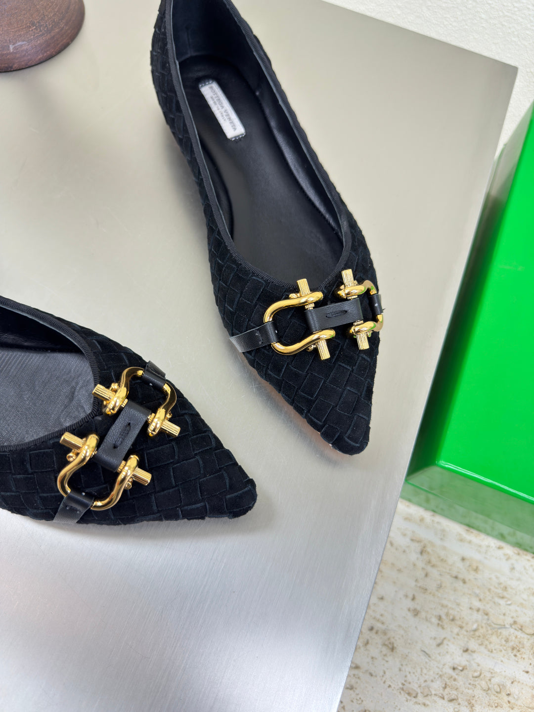 BOTTEGA VENETA BALLET FLAT IN BLACK INTRECCIATO SUEDE