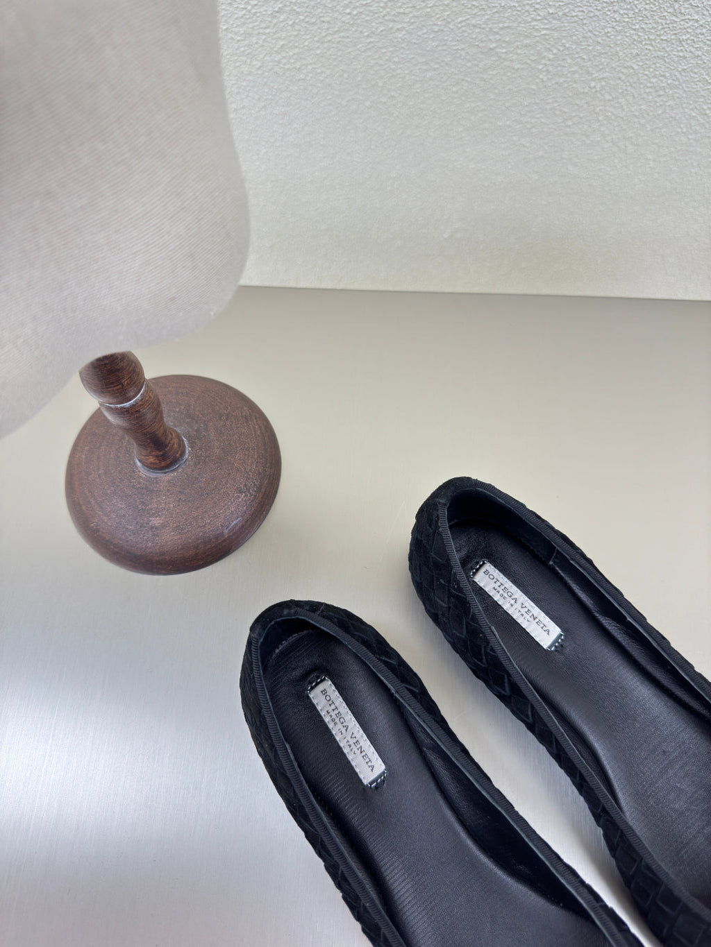 BOTTEGA VENETA BALLET FLAT IN BLACK INTRECCIATO SUEDE