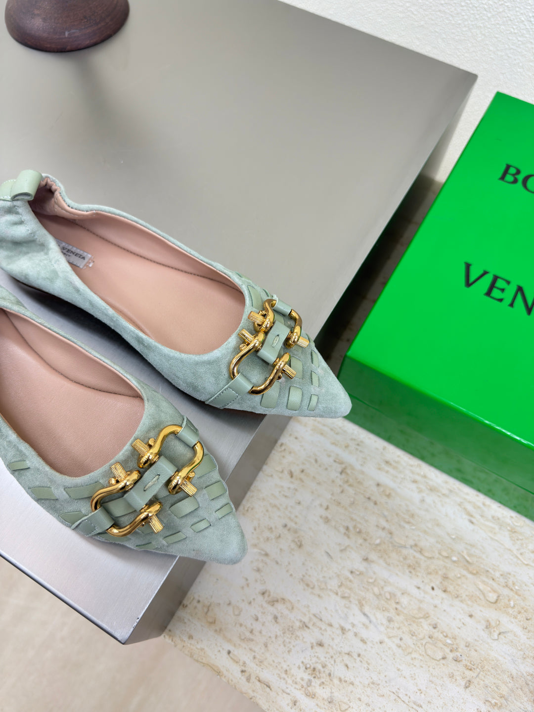 BOTTEGA VENETA BALLET FLAT IN LIGHT BLUE SUEDE