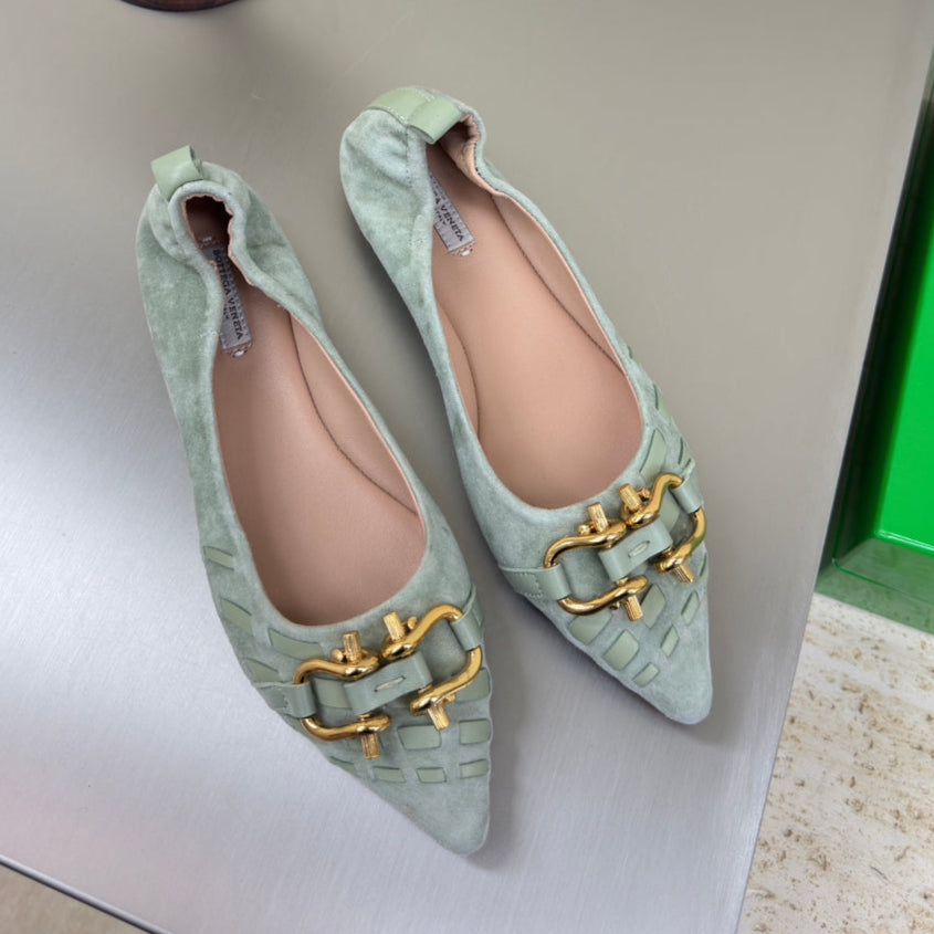 BOTTEGA VENETA BALLET FLAT IN LIGHT BLUE SUEDE