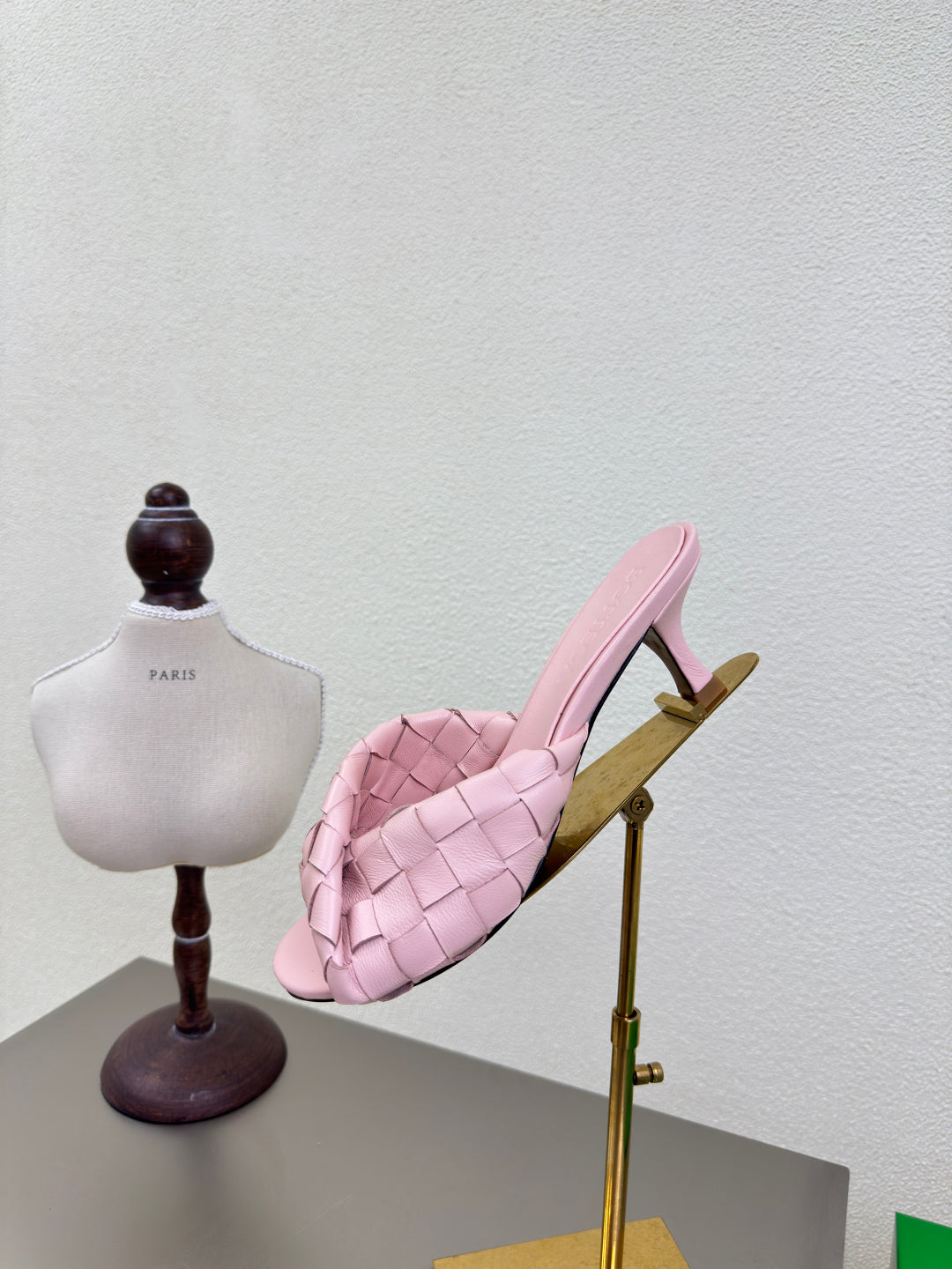 BOTTEGA VENETA BLINK HIGH 5 CM MULE IN LIGHT PINK INTRECCIATO LEATHER