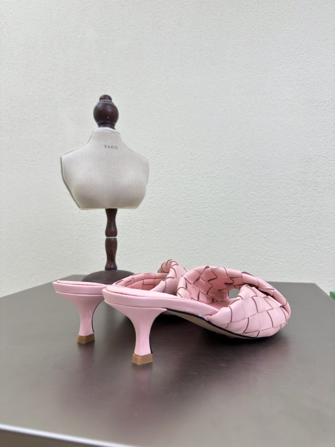 BOTTEGA VENETA BLINK HIGH 5 CM MULE IN LIGHT PINK INTRECCIATO LEATHER