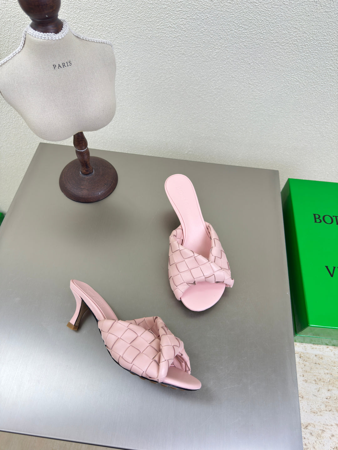 BOTTEGA VENETA BLINK HIGH 5 CM MULE IN LIGHT PINK INTRECCIATO LEATHER