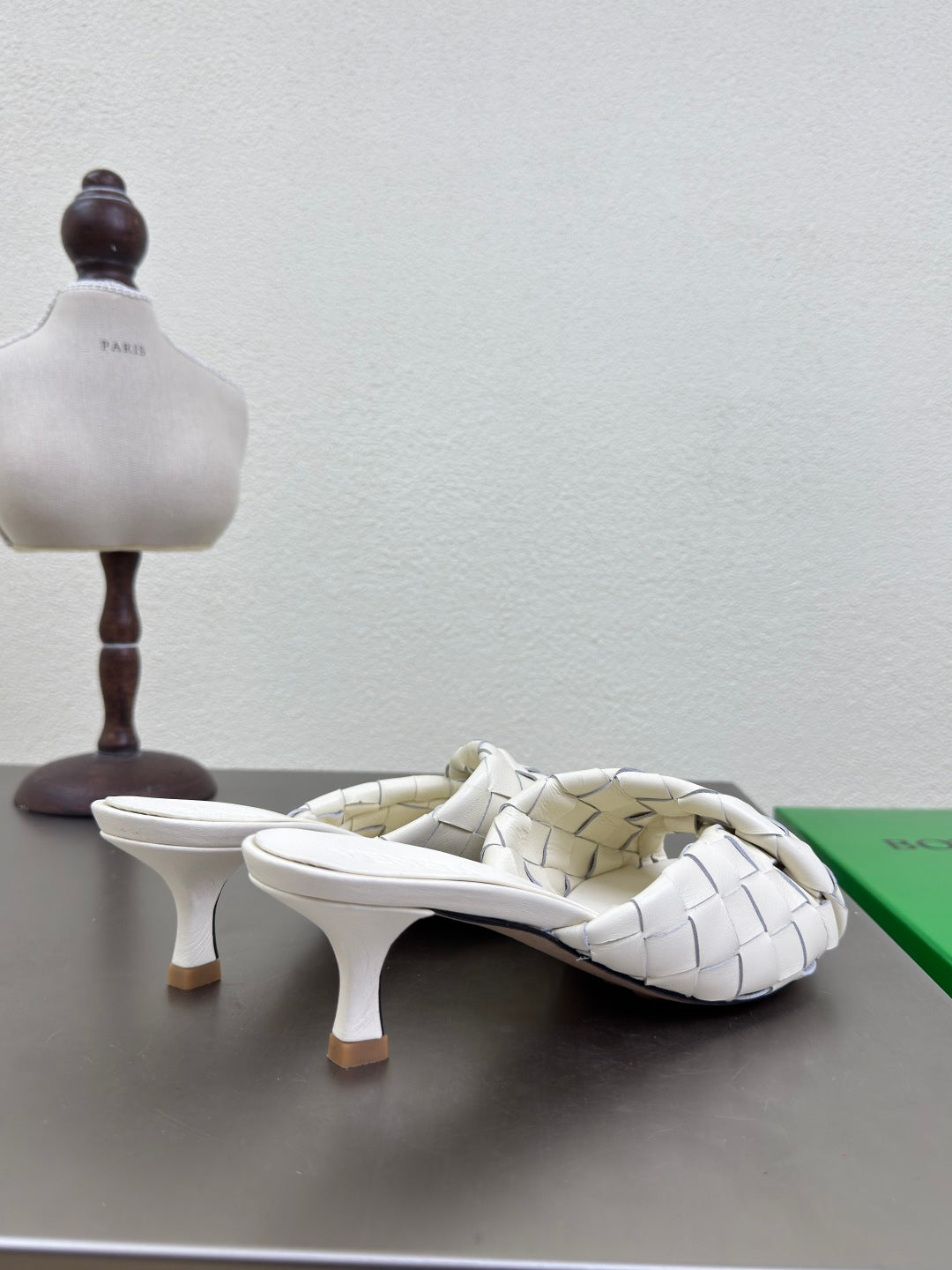 BOTTEGA VENETA BLINK HIGH 5 CM MULE IN WHITE INTRECCIATO LEATHER