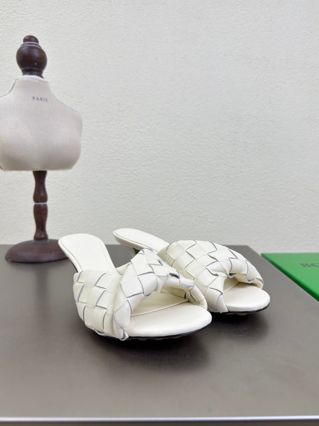 BOTTEGA VENETA BLINK HIGH 5 CM MULE IN WHITE INTRECCIATO LEATHER