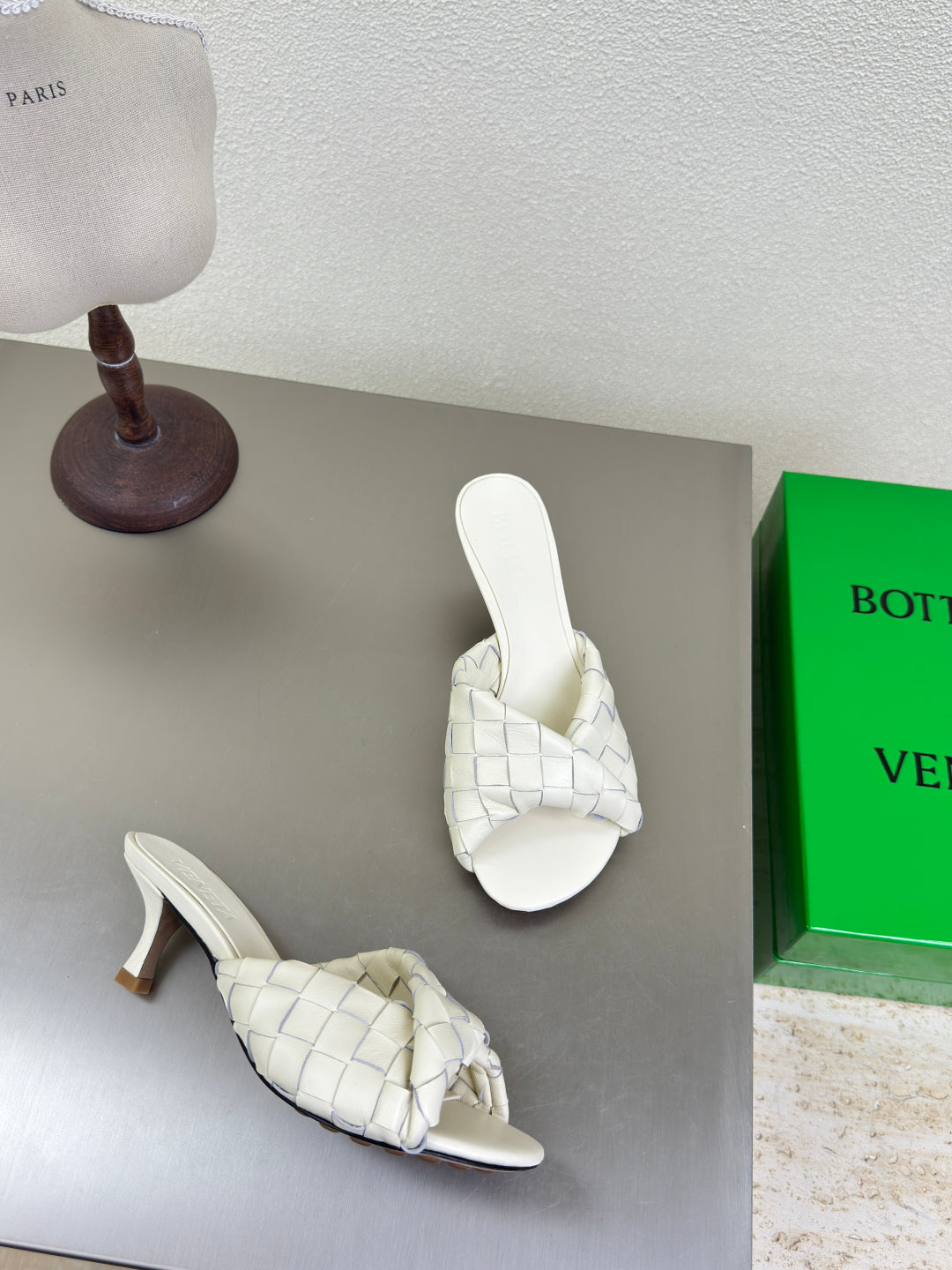 BOTTEGA VENETA BLINK HIGH 5 CM MULE IN WHITE INTRECCIATO LEATHER