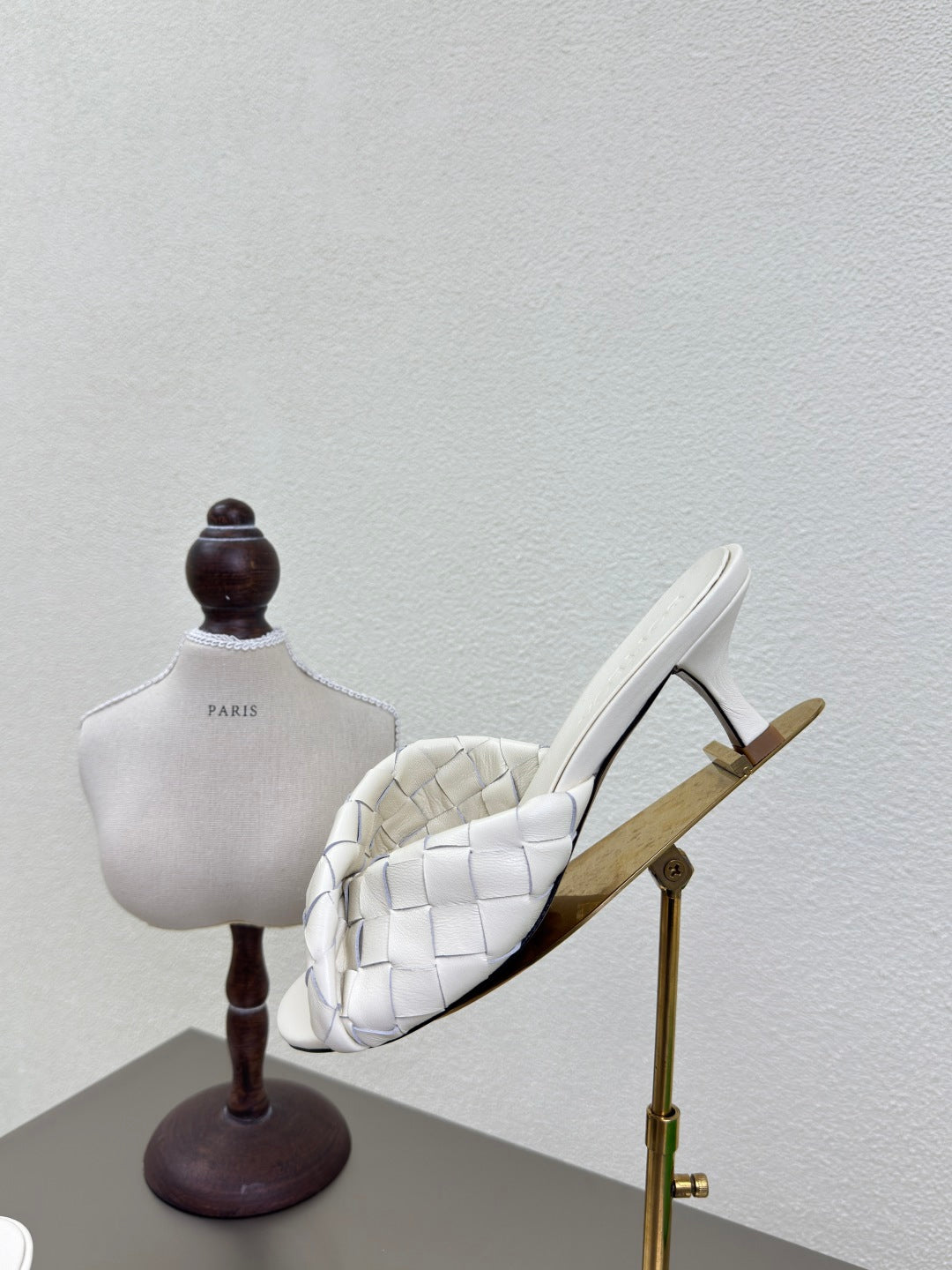BOTTEGA VENETA BLINK HIGH 5 CM MULE IN WHITE INTRECCIATO LEATHER