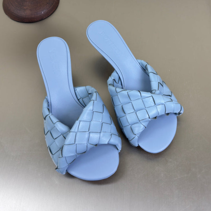 BOTTEGA VENETA BLINK HIGH 5 CM MULE IN CERULEAN BLUE INTRECCIATO LEATHER