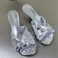 BOTTEGA VENETA BLINK HIGH 5 CM MULE IN SILVER INTRECCIATO LEATHER