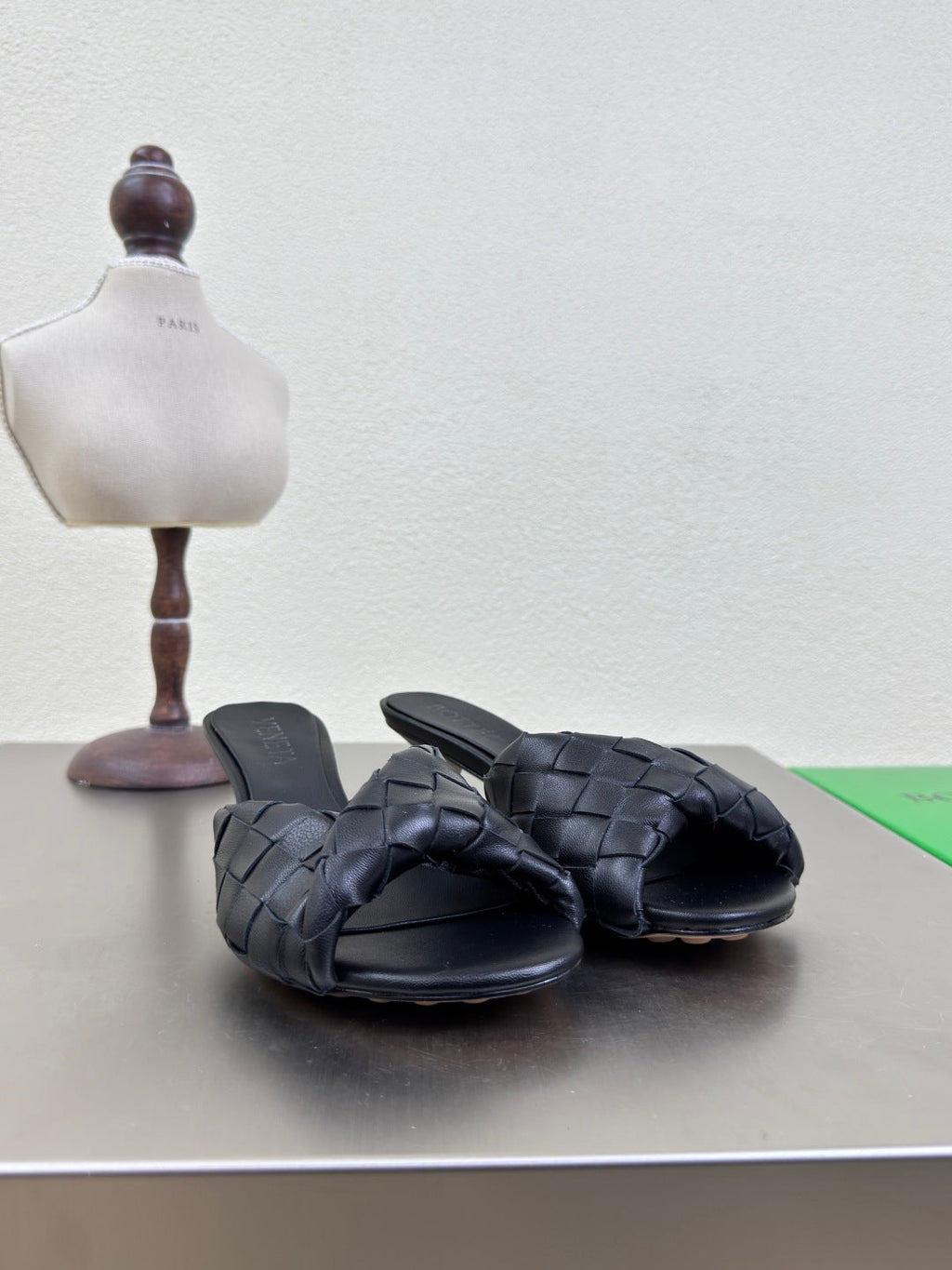 BOTTEGA VENETA BLINK HIGH 5 CM MULE IN BLACK INTRECCIATO LEATHER