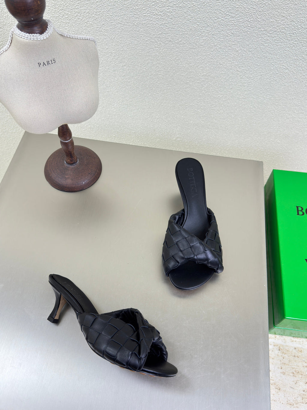 BOTTEGA VENETA BLINK HIGH 5 CM MULE IN BLACK INTRECCIATO LEATHER