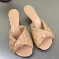 BOTTEGA VENETA BLINK HIGH 5 CM MULE IN BUFF BEIGE INTRECCIATO LEATHER