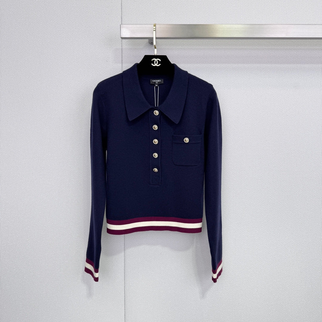 CHANEL 25S LONG-SLEEVE KNIT POLO SHIRT 589