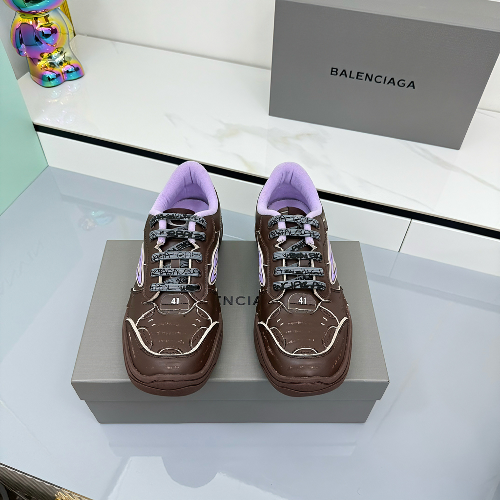BALENCIAGA 25S SNEAKERS IN DEEP BROWN LEATHER