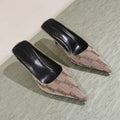 POINTED HIGH MULES IN BEIGE MONOGRAM JACQUARD FABRIC