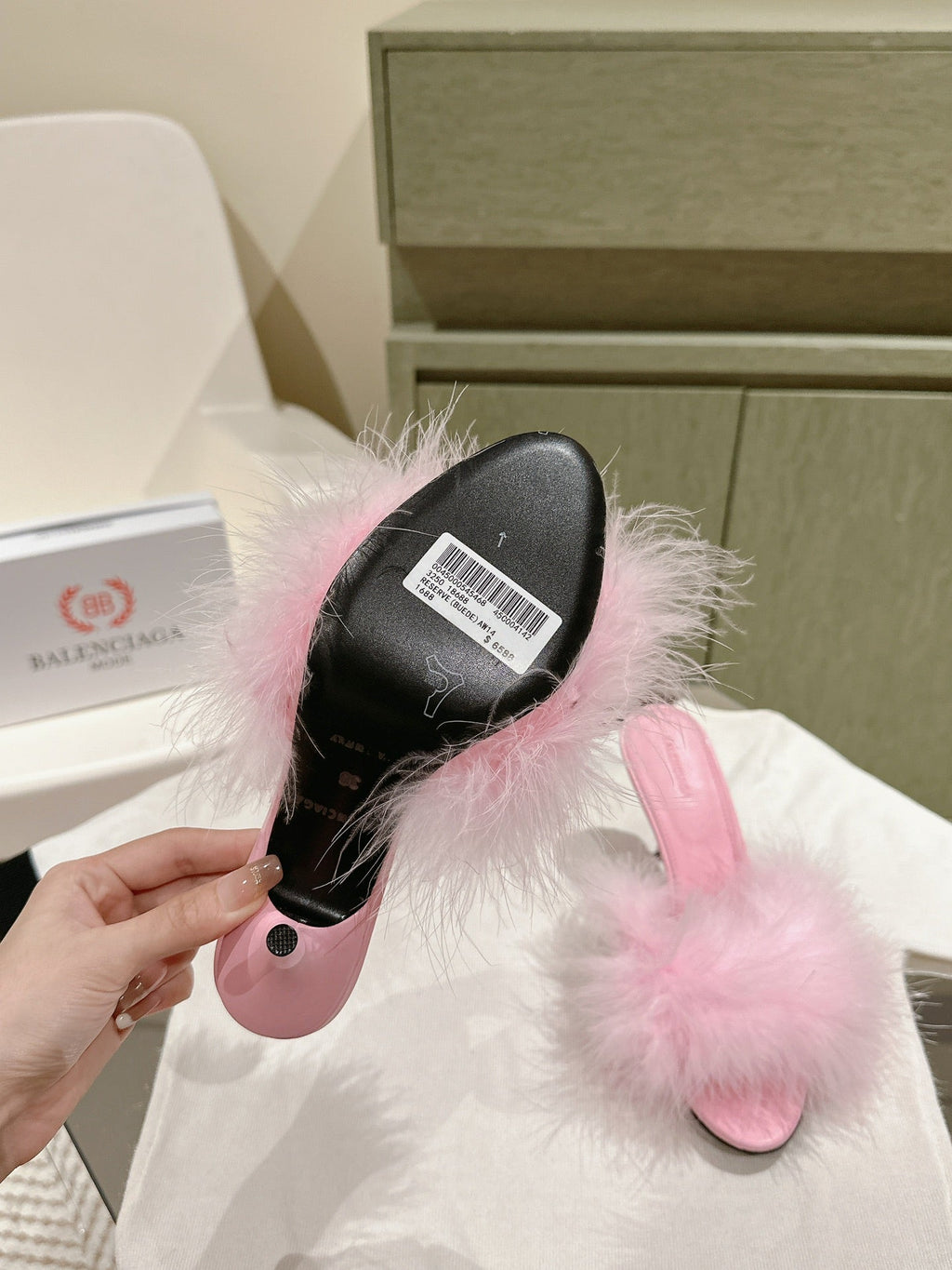 BALENCIAGA 25S HIGH-HEELED SANDALS 85 MM IN PINK FAUX FUR AND PU