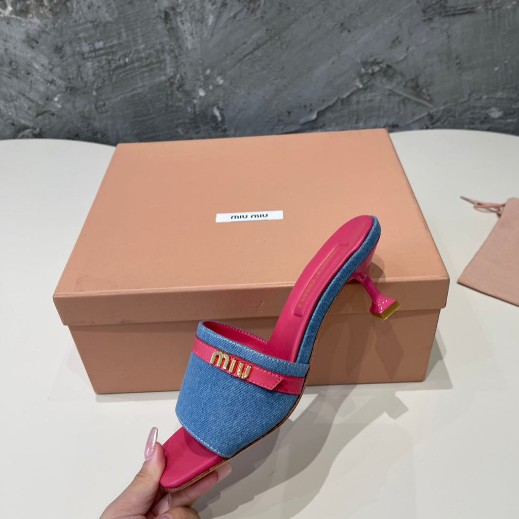 DEEP PINK HIGH HEEL WITH BLUE STRAPS AND PINK BELT