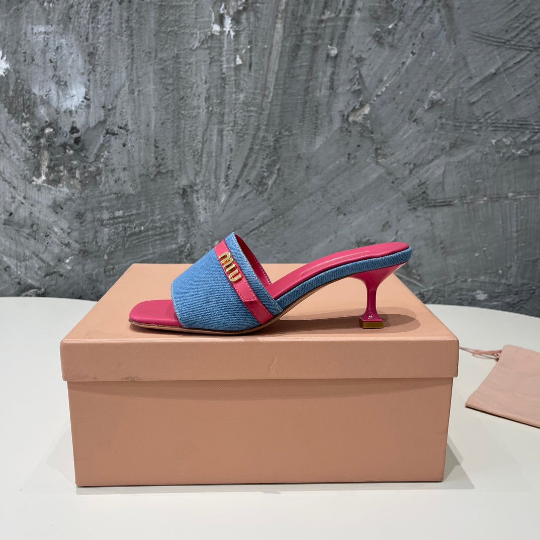 DEEP PINK HIGH HEEL WITH BLUE STRAPS AND PINK BELT