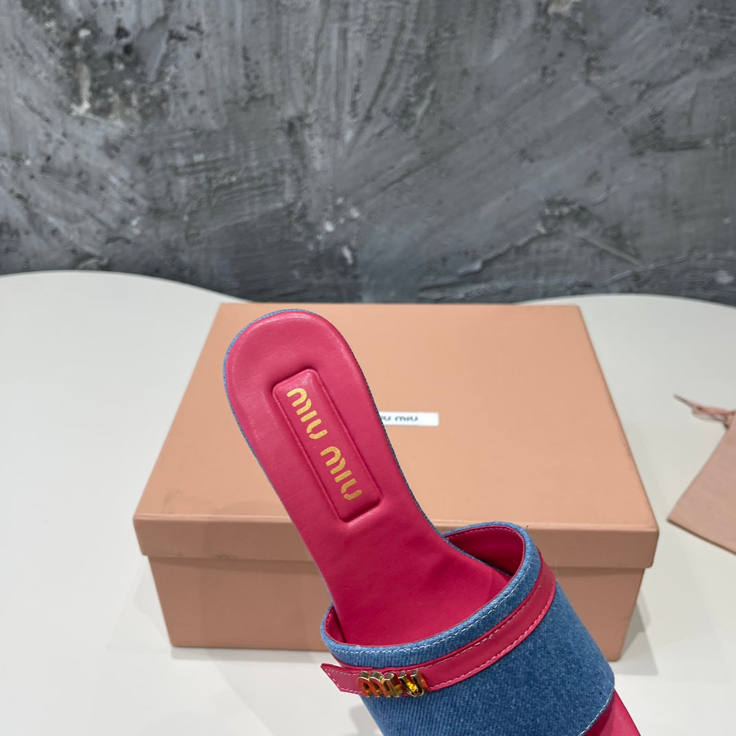 DEEP PINK HIGH HEEL WITH BLUE STRAPS AND PINK BELT
