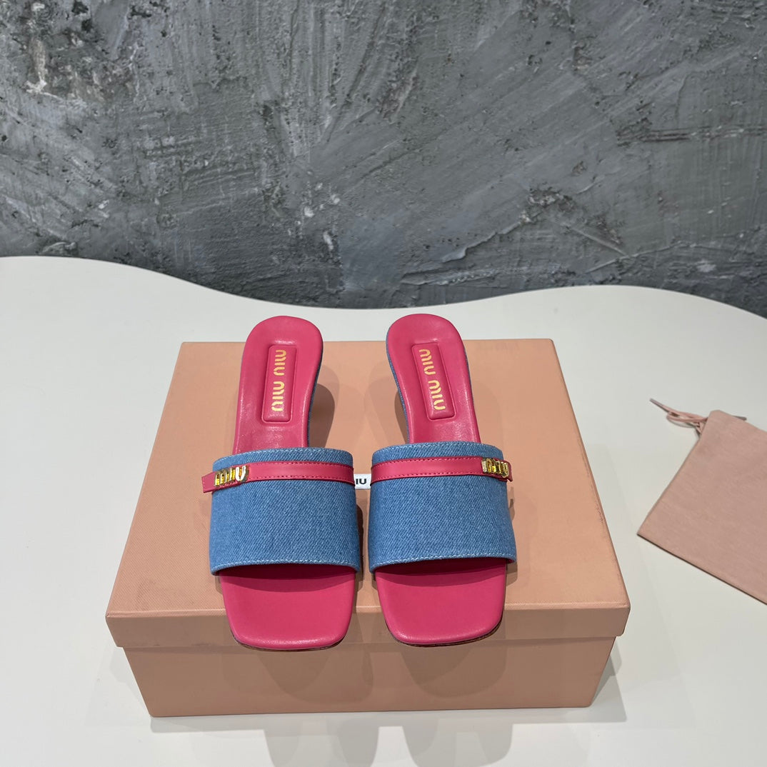 DEEP PINK HIGH HEEL WITH BLUE STRAPS AND PINK BELT