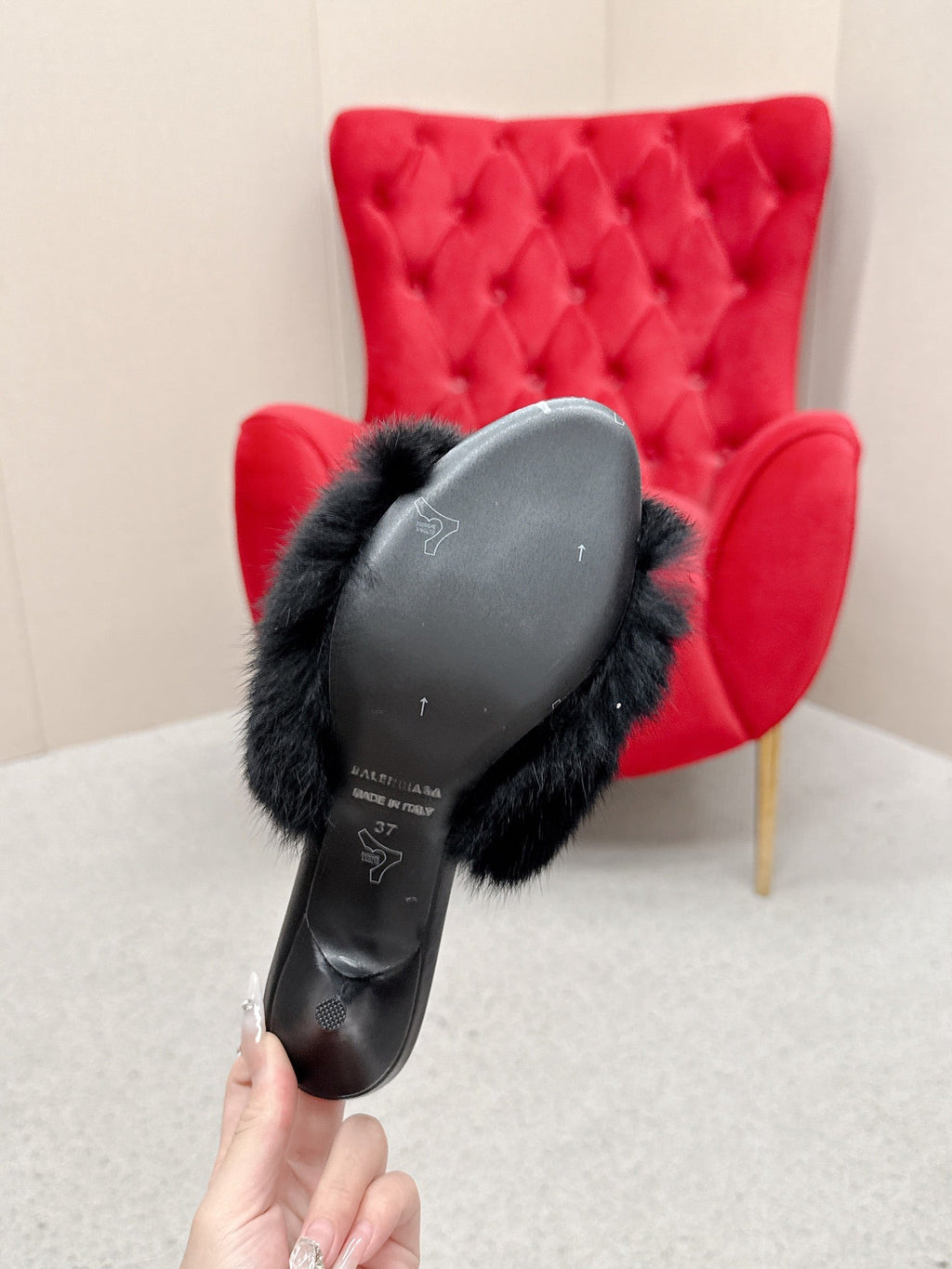 BALENCIAGA 25S HIGH HEEL SANDALS 65 MM IN BLACK LAMBSKIN AND FUR