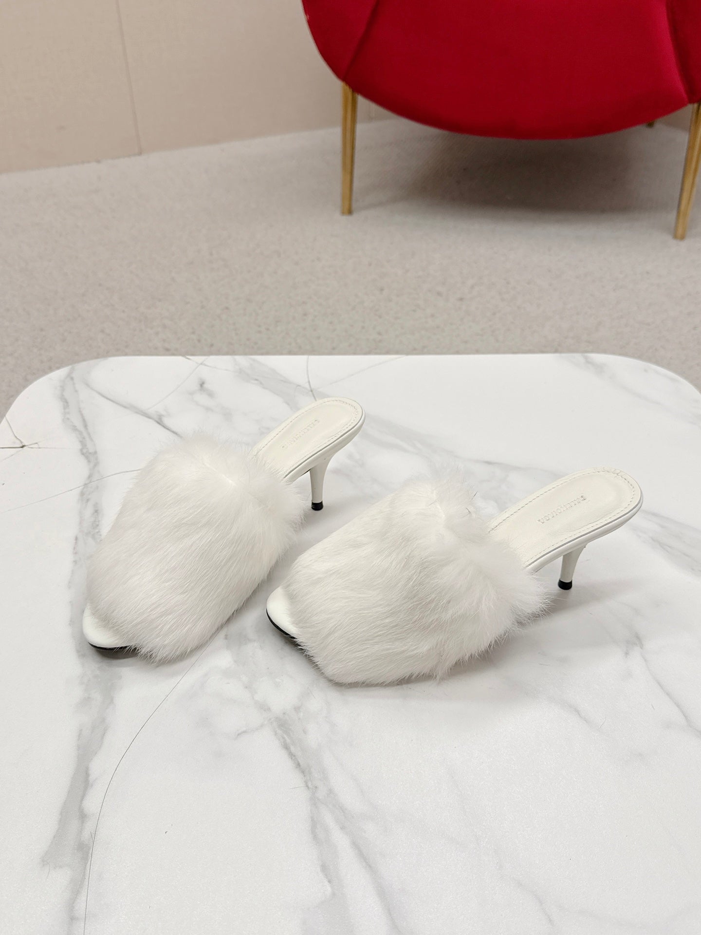 BALENCIAGA 25S HIGH HEEL SANDALS 65 MM IN WHITE LAMBSKIN AND FUR
