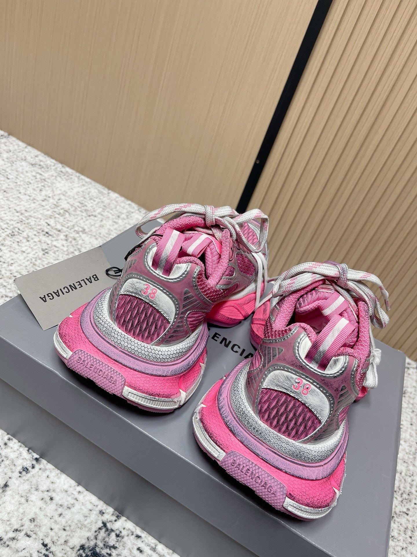 BALENCIAGA 25S 3XL SNEAKERS IN PINK MESH MIX GREY PU LEATHER