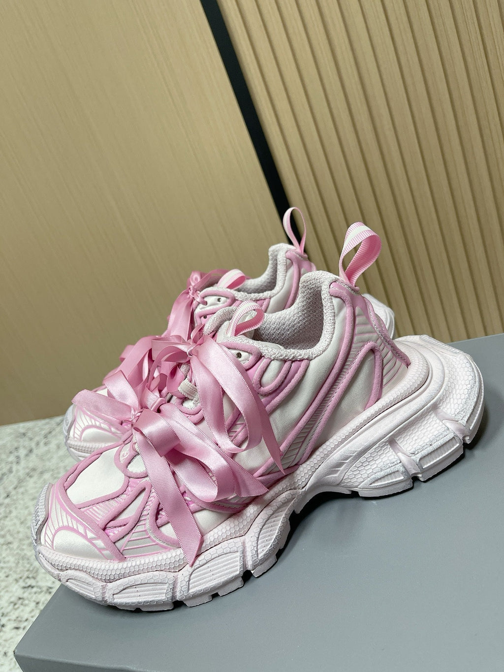 BALENCIAGA 25S 3XL SNEAKERS IN CREAM WHITE MIX PINK PU LEATHER