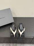 BALENCIAGA 25S HIGH-HEELED FLIP-FLOPS IN WHITE MIX BLACK CALFSKIN WITH SILVER HARDWARE