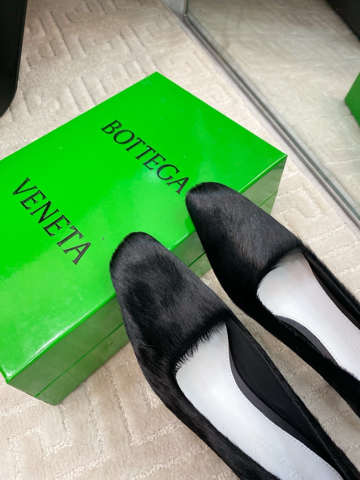 BOTTEGA VENETA BOOGIE JAGUAR-PRINTED CALF HAIR PUMPS 45 MM BLACK