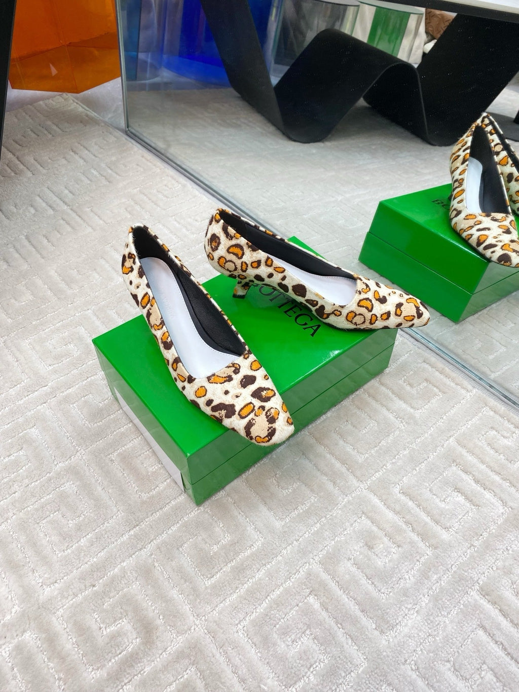 BOTTEGA VENETA BOOGIE JAGUAR-PRINTED CALF HAIR PUMPS 45 MM LEOPARD PATTERN
