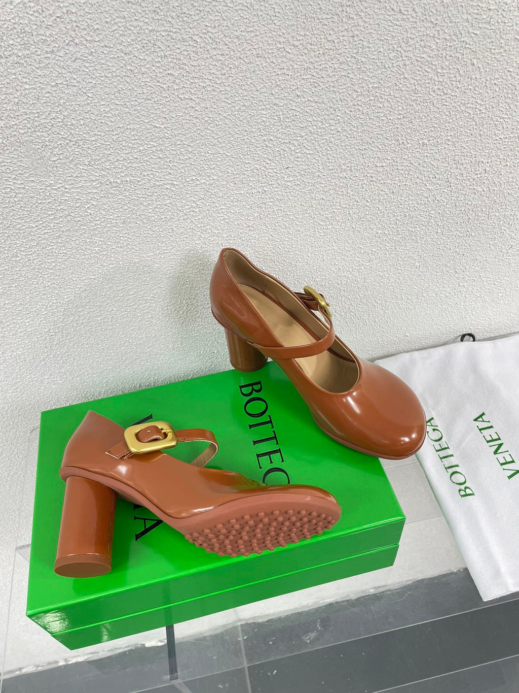 BOTTEGA VENETA ATOMIC MARY-JANE PUMP 9 CM IN BRONZE BROWN CALFSKIN