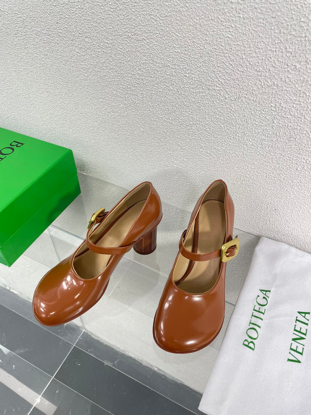 BOTTEGA VENETA ATOMIC MARY-JANE PUMP 9 CM IN BRONZE BROWN CALFSKIN
