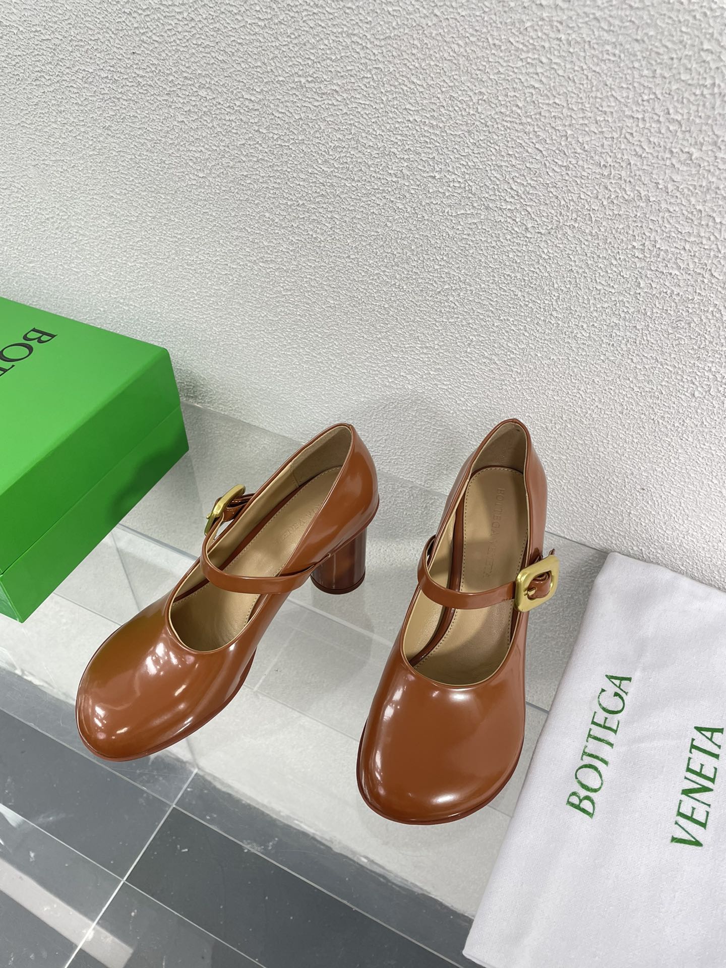 BOTTEGA VENETA ATOMIC MARY-JANE PUMP 9 CM IN BRONZE BROWN CALFSKIN
