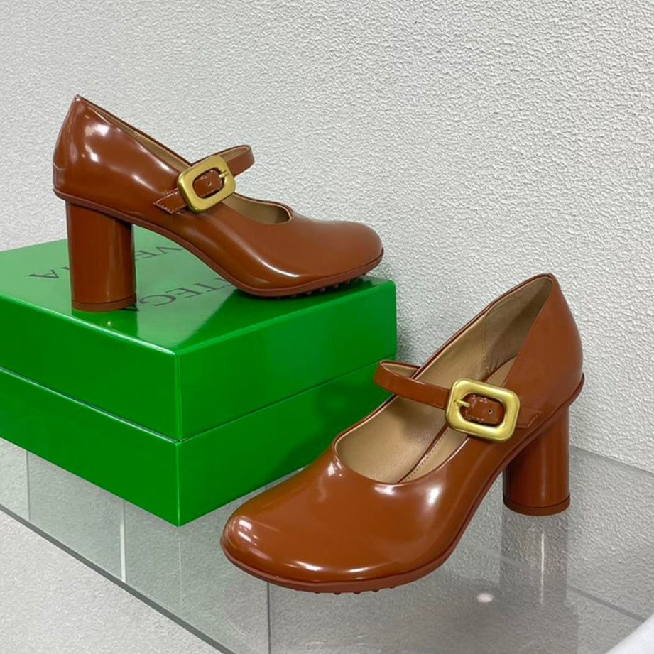 BOTTEGA VENETA ATOMIC MARY-JANE PUMP 9 CM IN BRONZE BROWN CALFSKIN