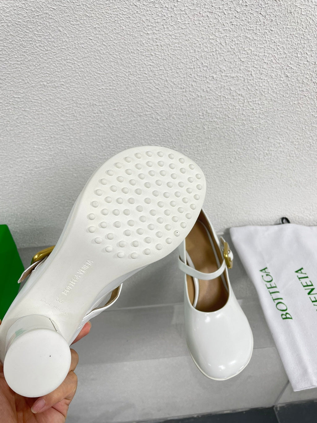 BOTTEGA VENETA ATOMIC MARY-JANE PUMP 9 CM IN WHITE CALFSKIN