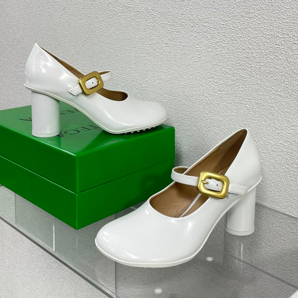 BOTTEGA VENETA ATOMIC MARY-JANE PUMP 9 CM IN WHITE CALFSKIN
