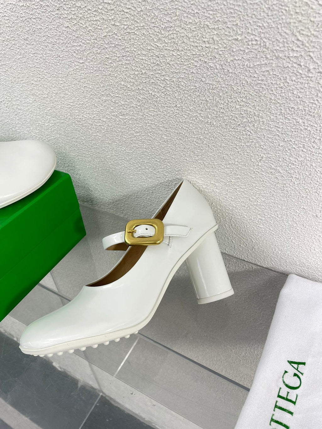 BOTTEGA VENETA ATOMIC MARY-JANE PUMP 9 CM IN WHITE CALFSKIN