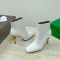 BOTTEGA VENETA KNOT ANKLE BOOT IN WHITE CALFSKIN WITH GOLD METAL HEEL 9 CM