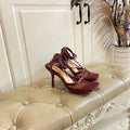 BOTTEGA VENETA STRETCH LACE-UP SANDAL IN WINE RED METALLIZED MESH AND LEATHER 9 CM