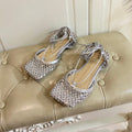 BOTTEGA VENETA LACE-UP FLAT SANDAL IN SILVER METALLIZED MESH AND LEATHER WITH RHINSTONES