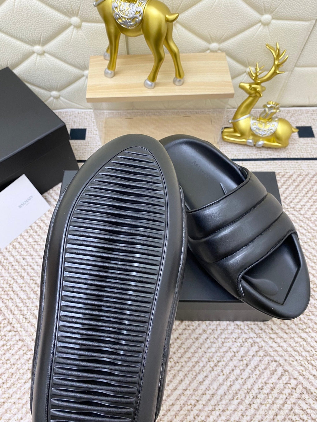 BALMAIN 25S BALMAIN MULES IN BLACK FULL CALFSKIN