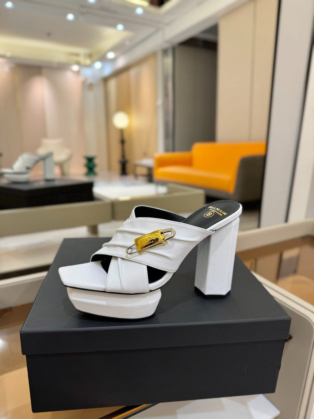 BALMAIN 25S WEDGE HEEL SANDALS 100MM IN WHITE CALFSKIN