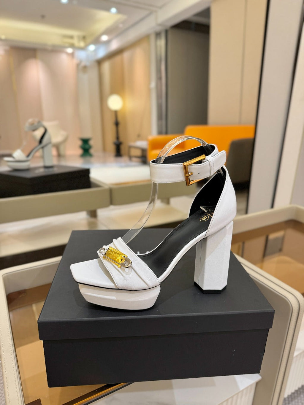 BALMAIN 25S WEDGE HEELS 100MM IN WHITE CALFSKIN