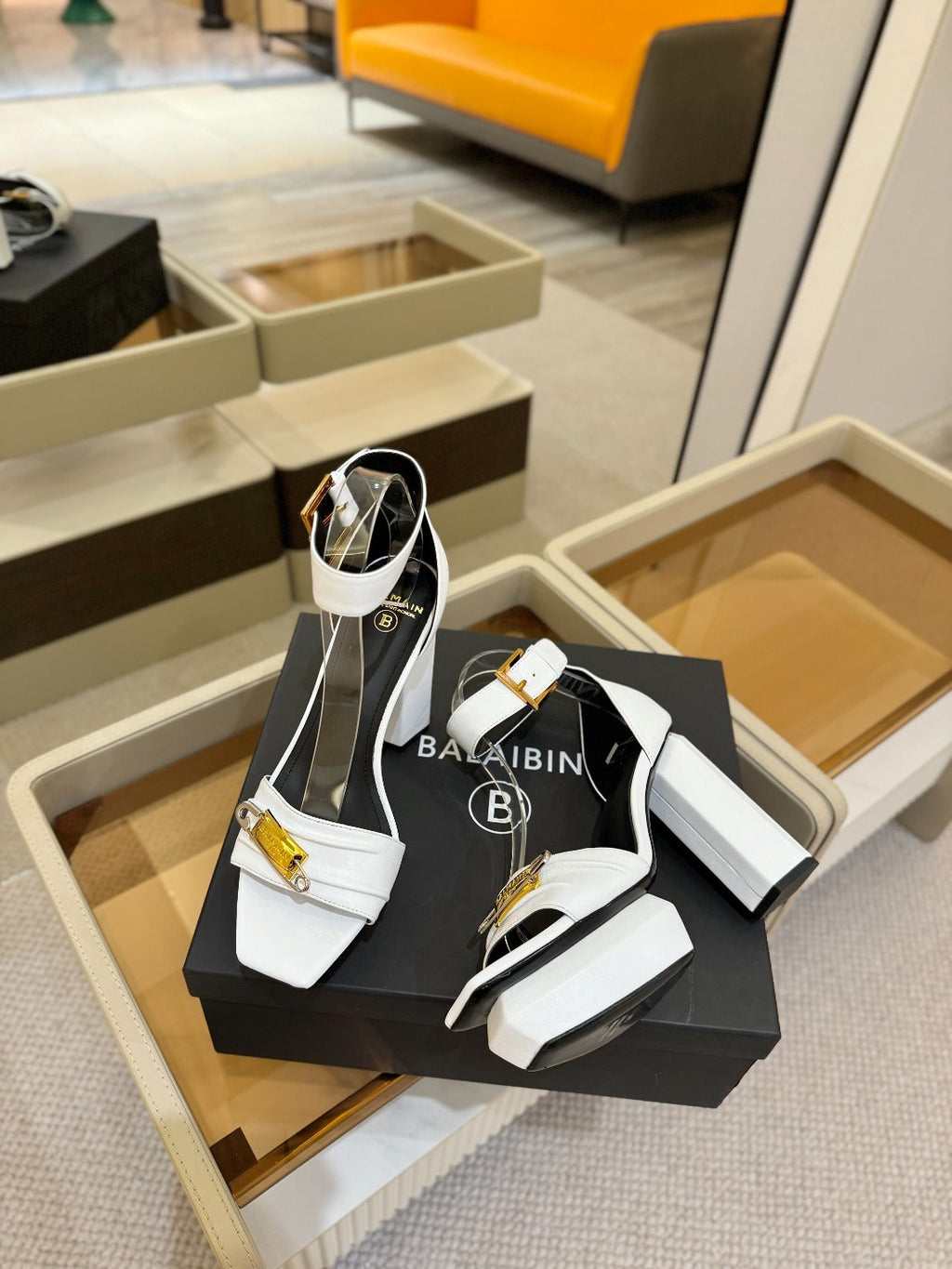 BALMAIN 25S WEDGE HEELS 100MM IN WHITE CALFSKIN