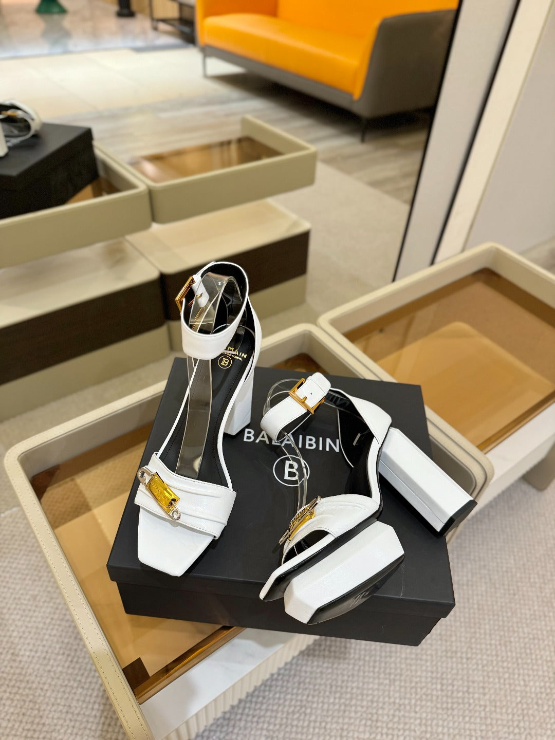 BALMAIN 25S WEDGE HEELS 100MM IN WHITE CALFSKIN