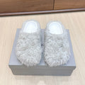 BALENCIAGA 25S MULES IN IVORY WHITE FAUX FUR